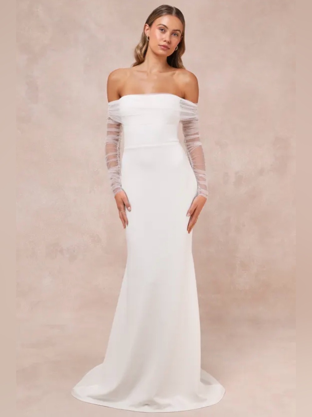 Lulus Beautifully Beloved White Mesh Off-the-Shoulder Maxi Dress